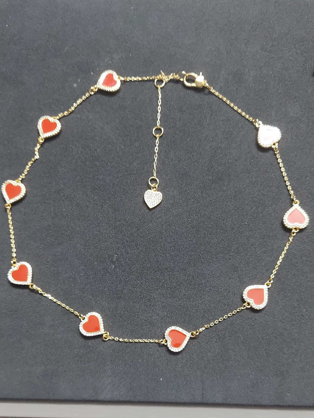 Kate Spade Take Me Heart  Heart-Link Necklace with Red  Enamel Heart Pave Gold
